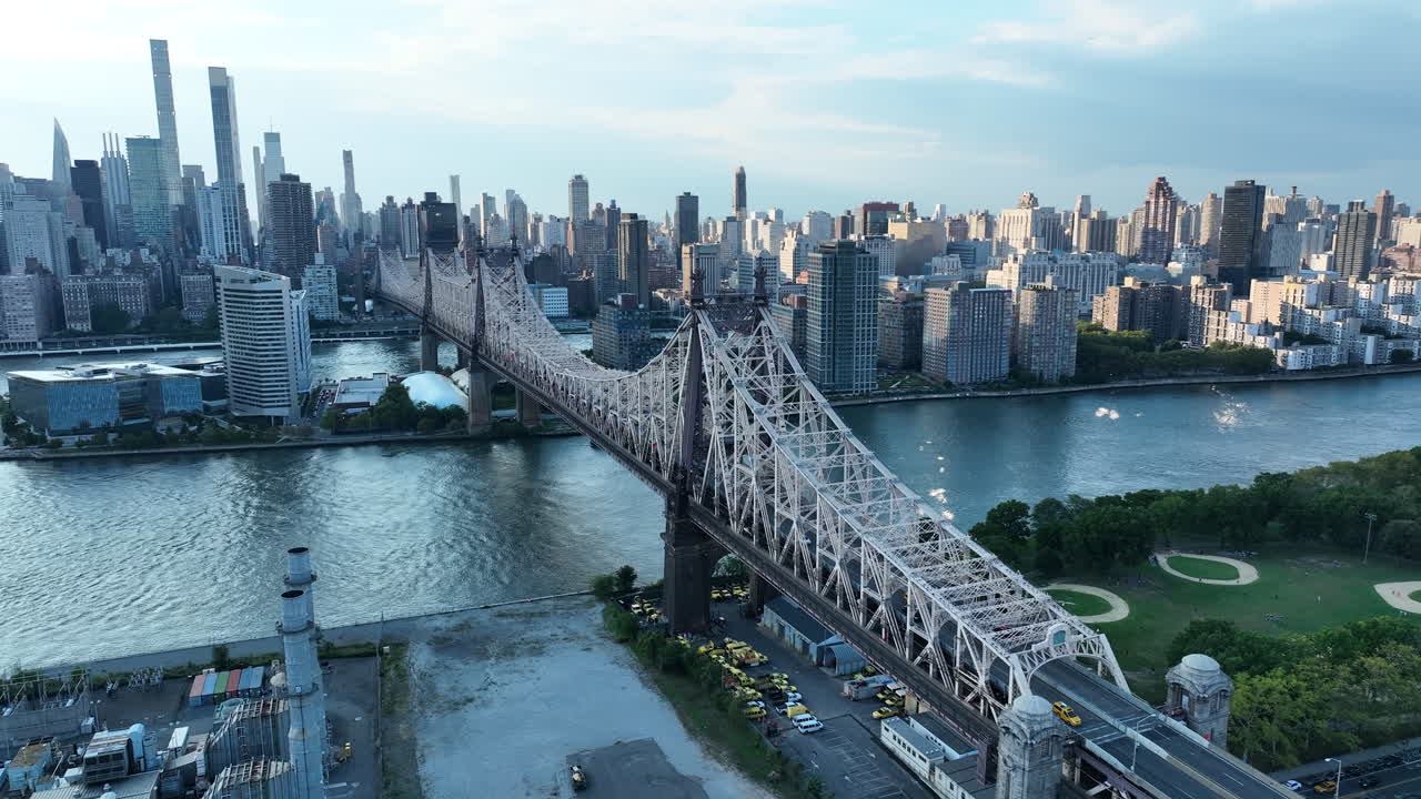 Manhattan New York Skyline With Queensboro Bridge - Aerial Drone Shot