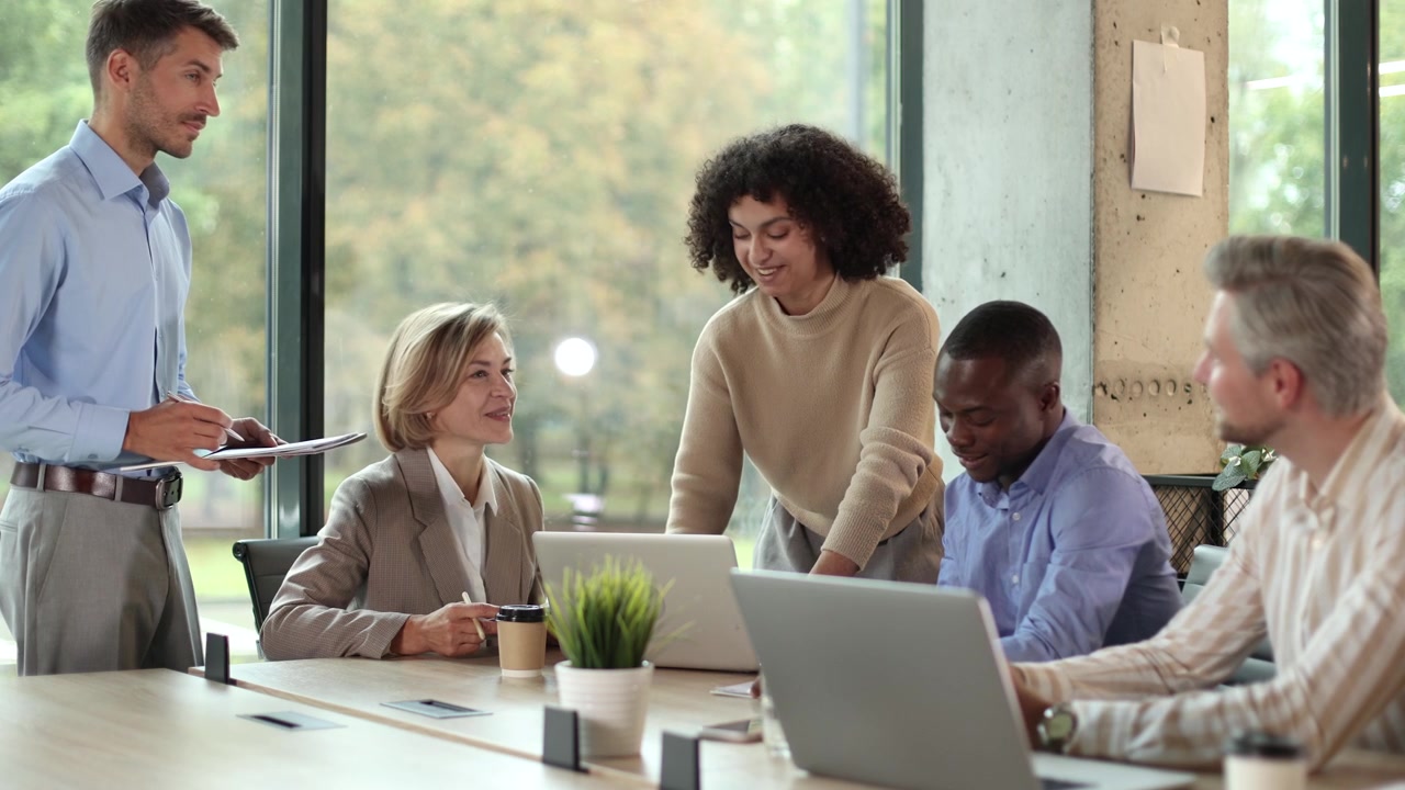 Diverse Business Team Collaborating in a Modern Office Meeting