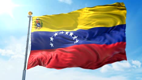 bandera de venezuela con escudo de armas bucle sin costuras vídeo de renderización 3d. hermoso bucle de tela textil