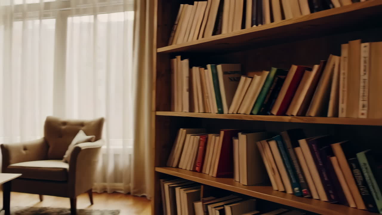 A Man Reading in a Home Library