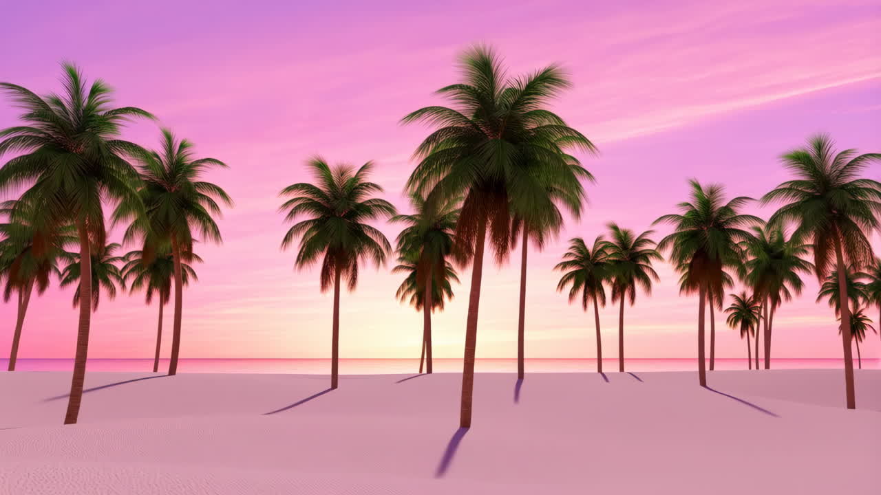 Palm Trees on a Pink and Purple Sunset Beach