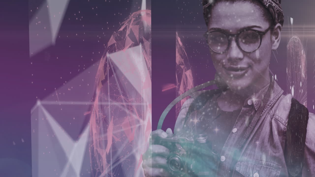 el retrato animado de una fotógrafa simboliza la creación de redes globales.