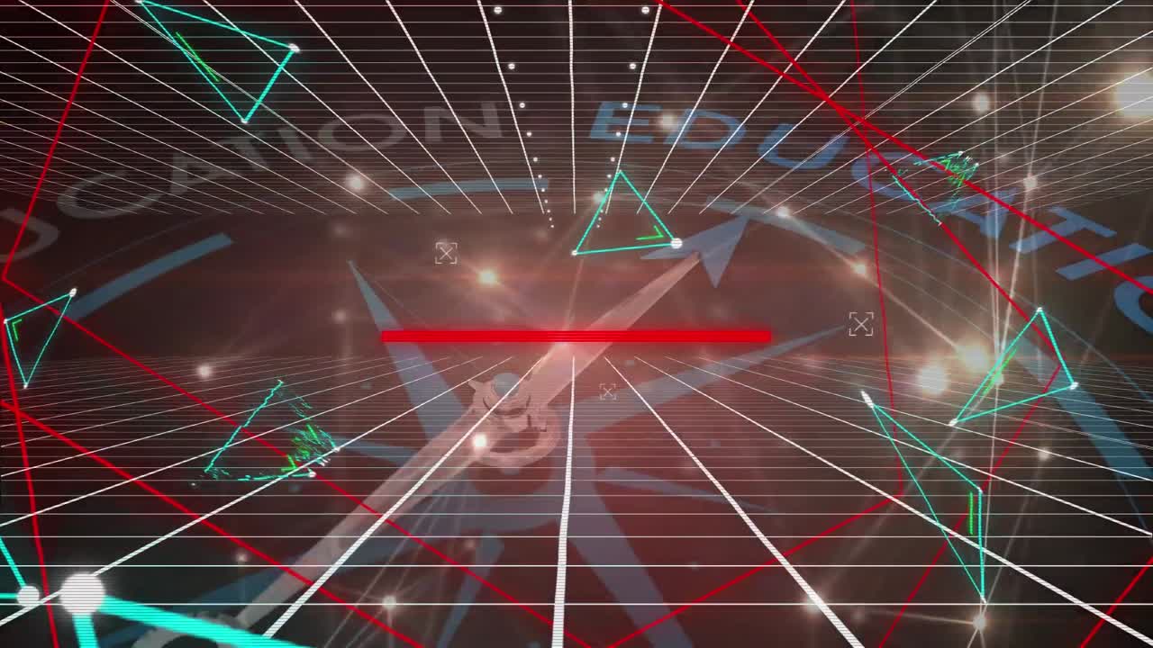 검은 바탕에 연결 네트워크와 나침반의 애니메이션