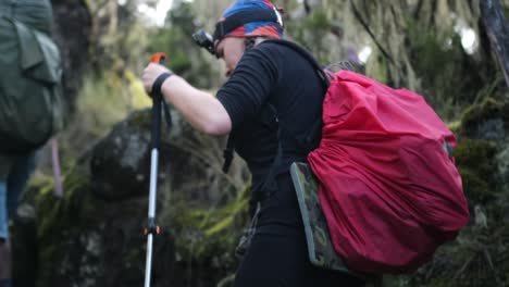 the girl with the team during the ascent of mount kilimanjaro