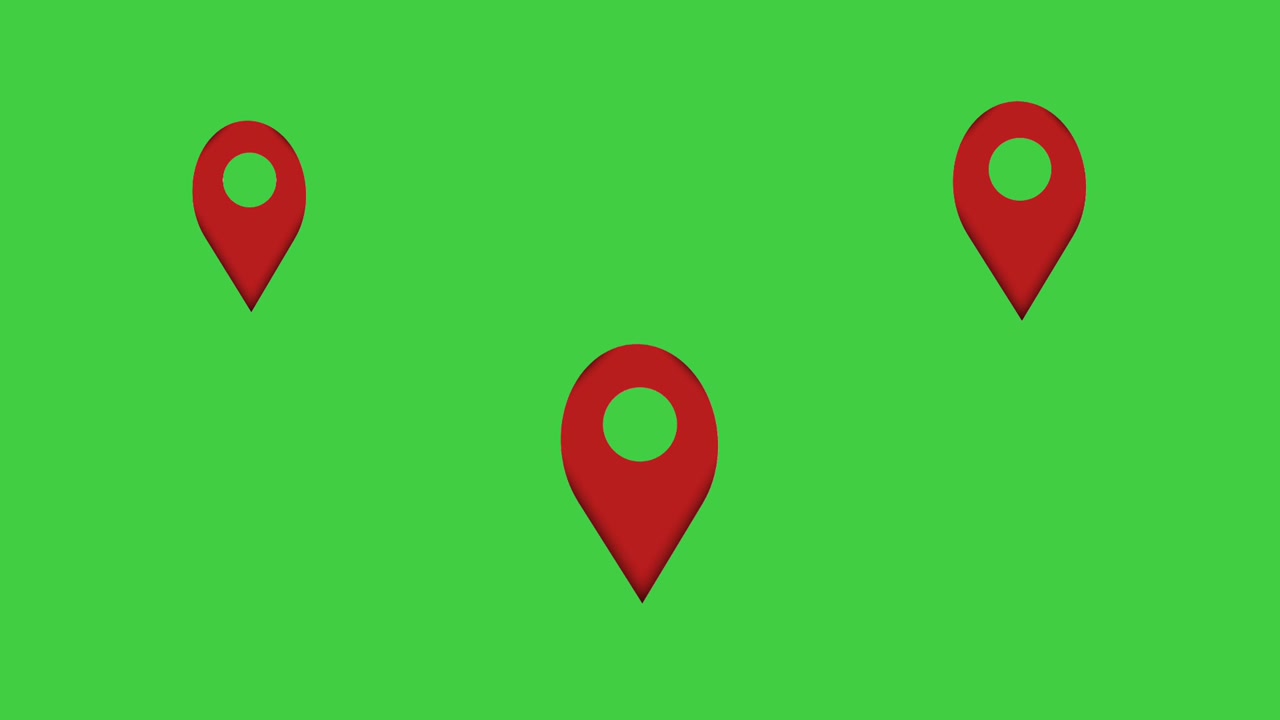 Animation location pin icon symbol on green screen background. Red map marker motion graphic symbol for GPS navigation, map tracking,destination, route planning.travel concepts