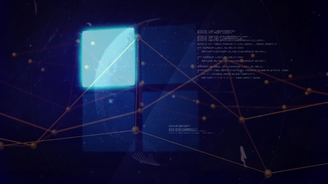 Animation of digital data processing over globe and networks of connections