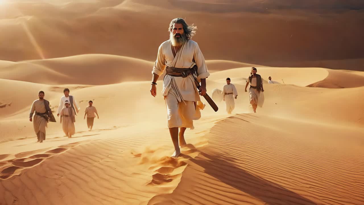 Group of men walking in the desert