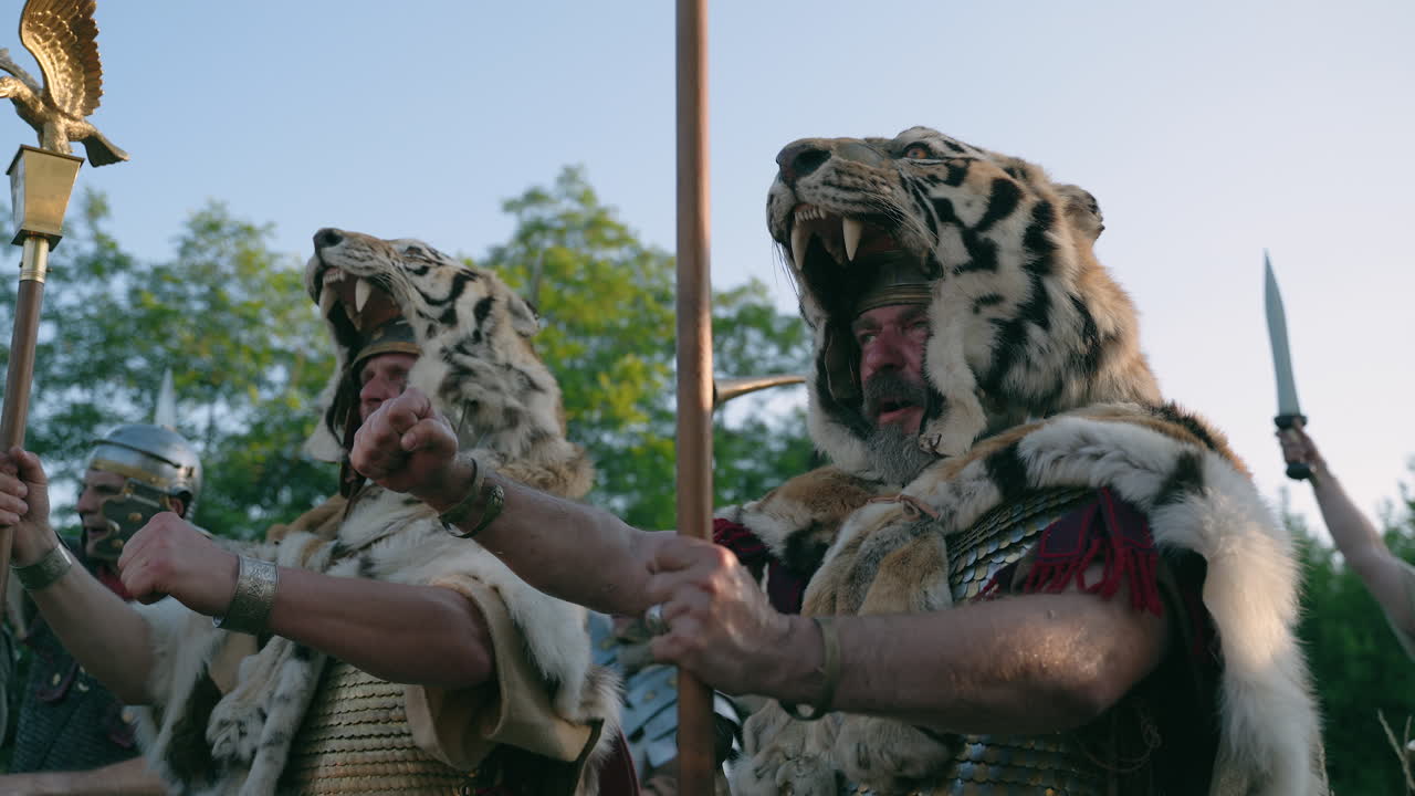 Roman Soldiers in Tiger Head Helmets