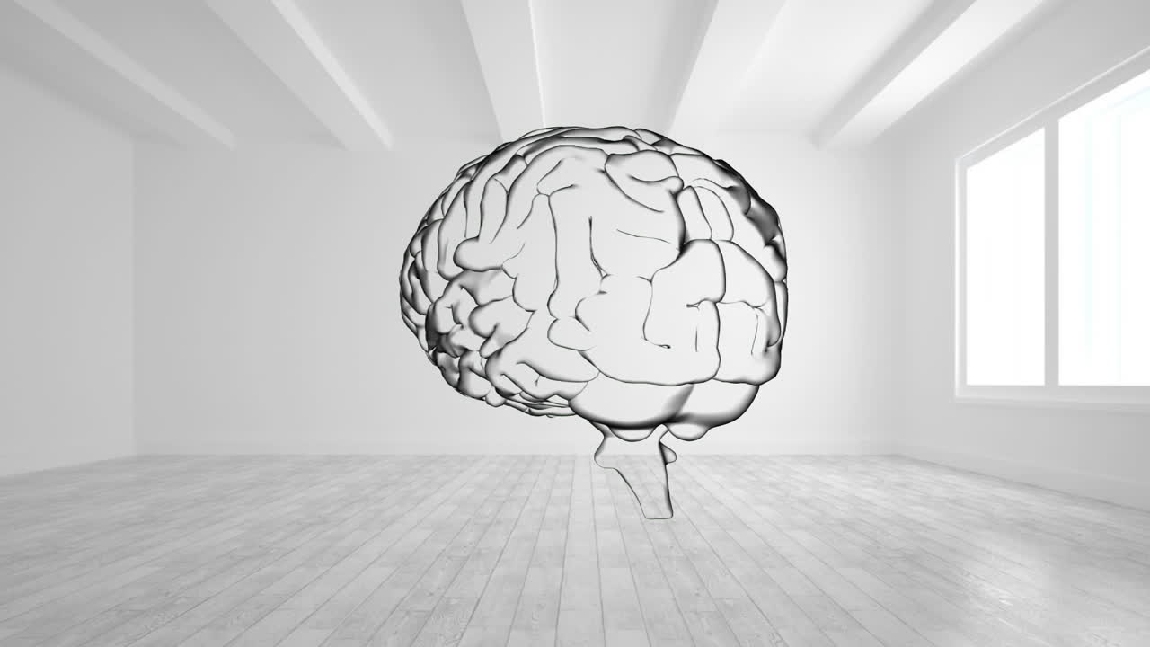 animación de un cerebro humano moviéndose en el fondo blanco de la habitación
