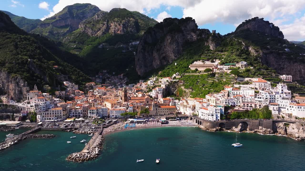 Amalfi Coast Town and Beach with Mountains