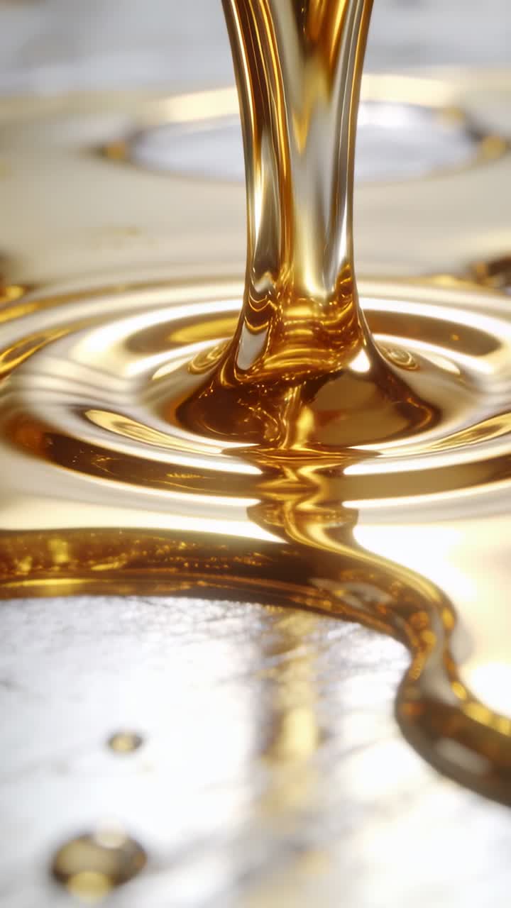 Thick Golden Liquid Pouring and Rippling on a Surface