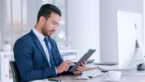 digital tablet, serious businessman sending