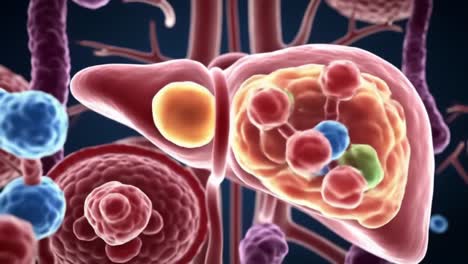 visual representation of liver function and cellular interaction: exploring molecular dynamics in the human body's vital organ through detailed imagery