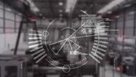 animación de pantalla digital con datos diversos con radar sobre el almacén borroso