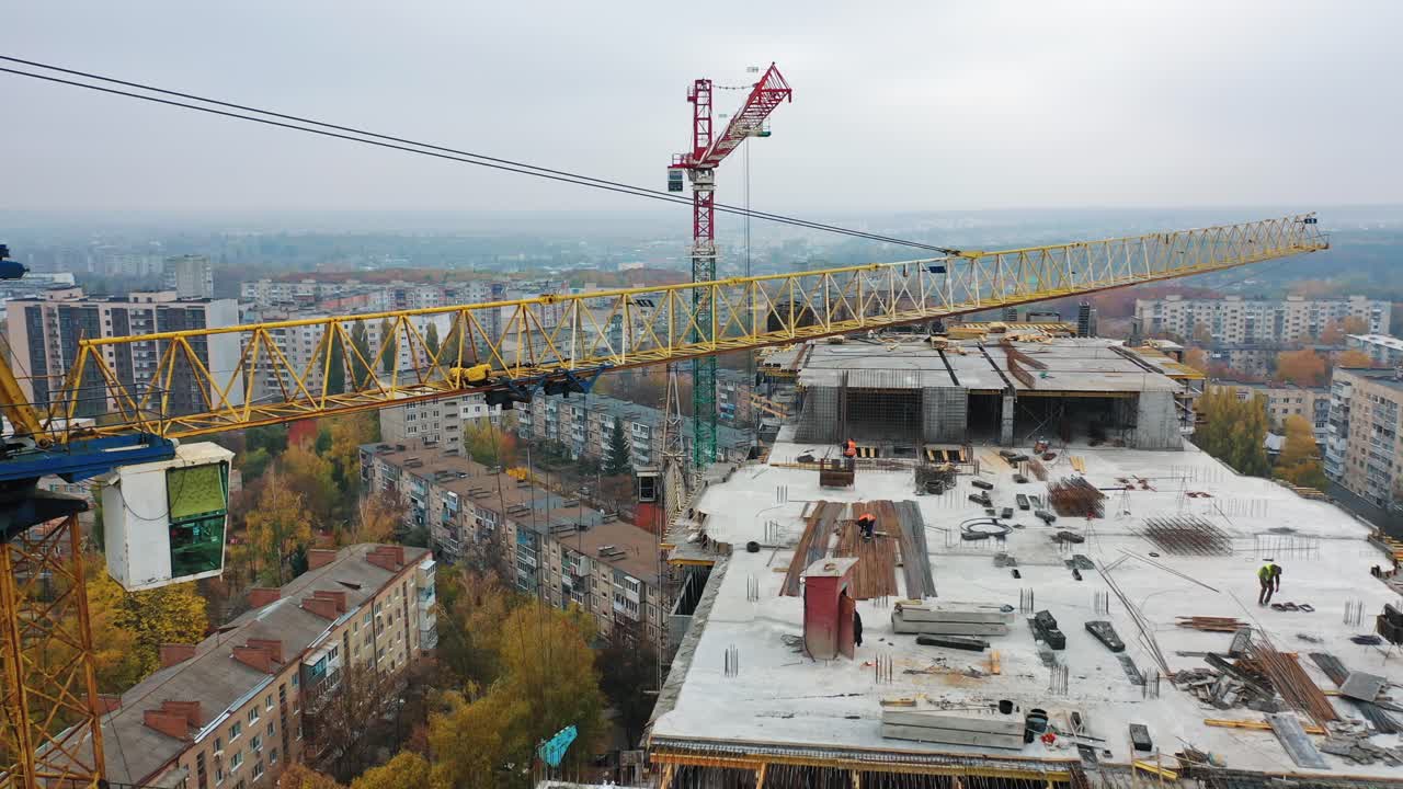 Construction of a residential apartment complex. Aerial view.