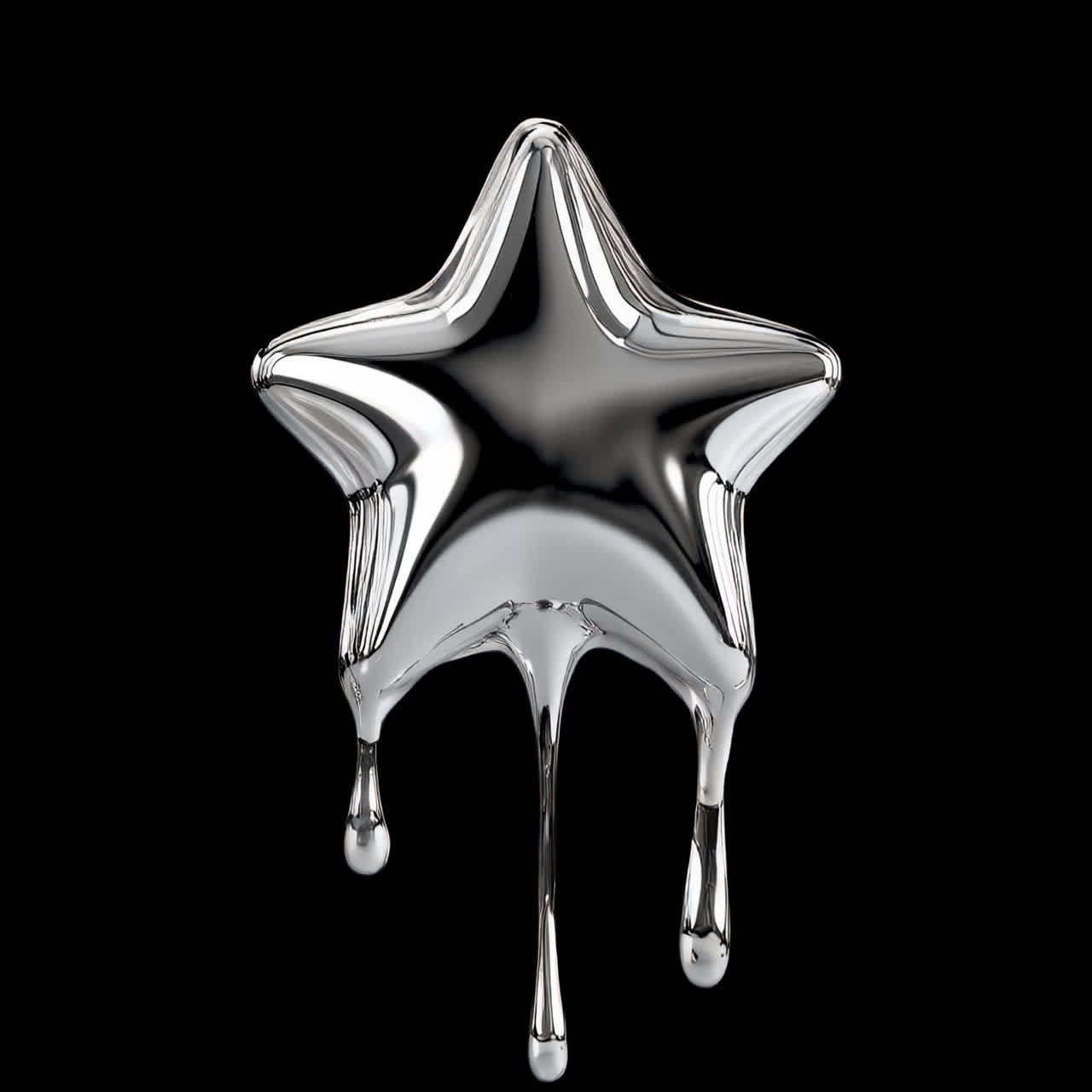 Melting chrome star animated overlay, transparent 4K video, alpha channel, ProRes 4444