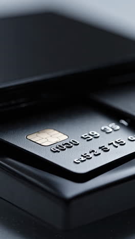 close-up of a black credit card with chip