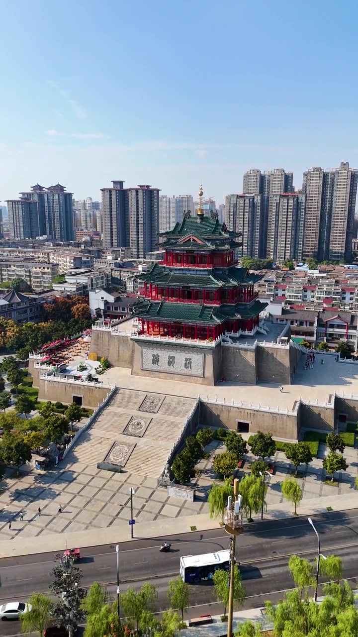 Tomada de drone vertical do Museu Qingweilou em Xi'an, Província de Shaanxi, China.