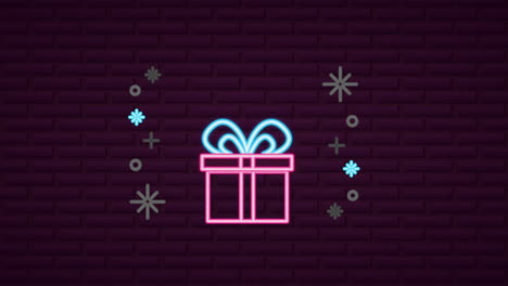 valentines day neon label animated with ring in gift