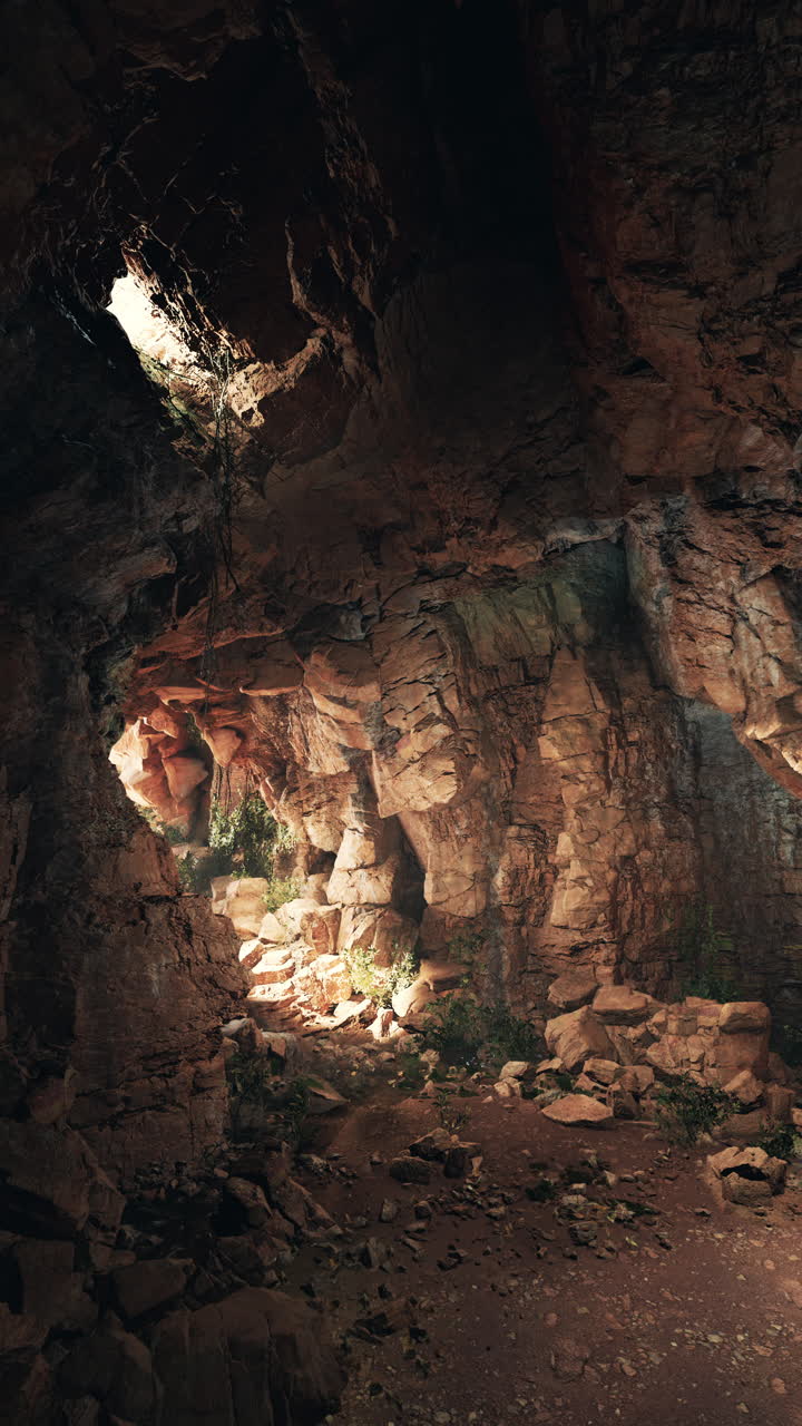 una cueva con luz que fluye dentro