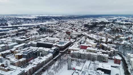 discovering kaunas city, lithuania from above, winter landscape