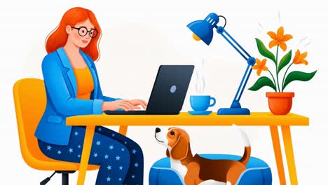 woman in pajamas working remotely from her comfortable home office desk