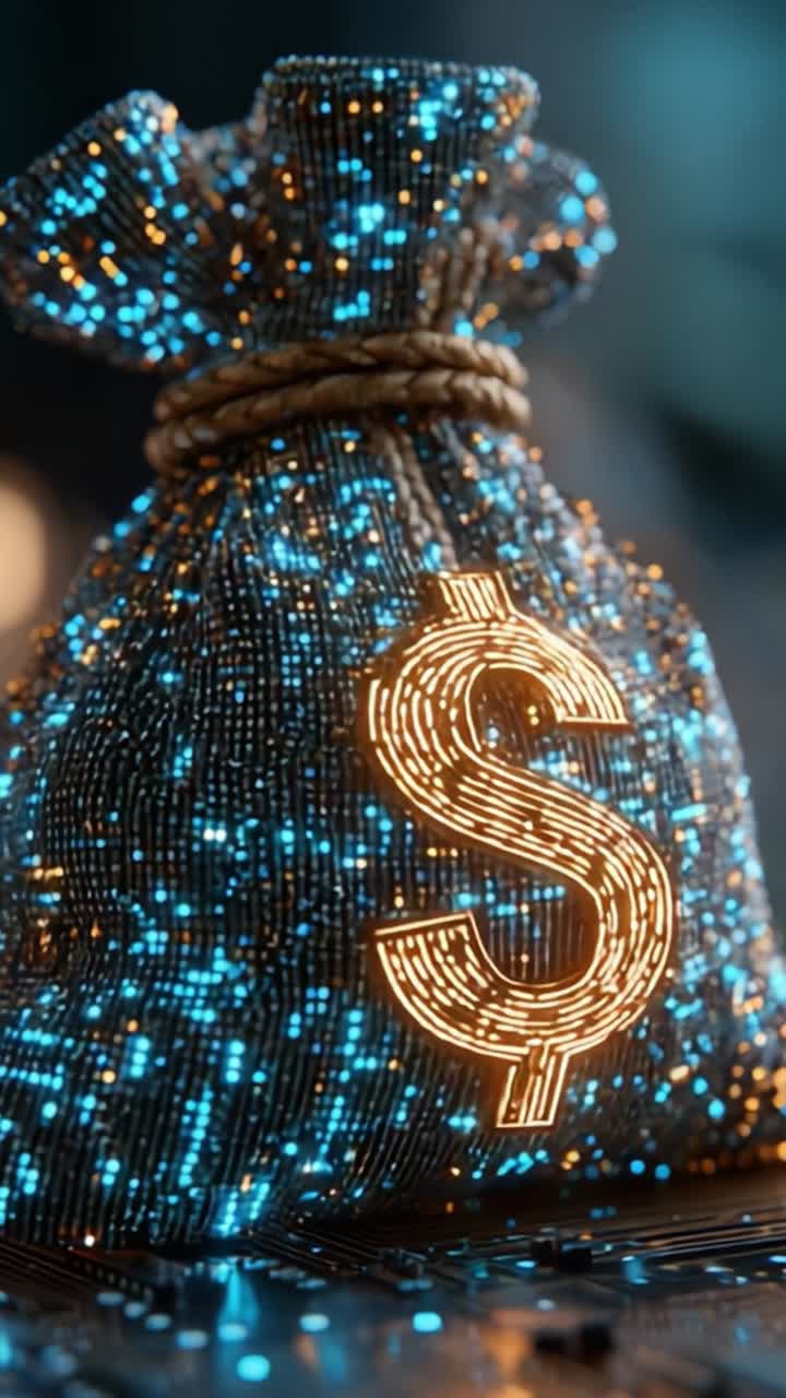 Una magnifica rappresentazione di un sacco di denaro illuminato con effetti luminosi, caratterizzato da texture accattivanti e un simbolo del dollaro ben illuminato, progettato per catturare l'attenzione di chi guarda