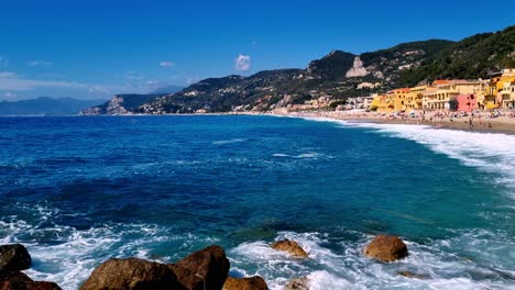 Static-shot-of-the-beautiful-beach-town-of-Varigotti-in-the-north-of-Italy