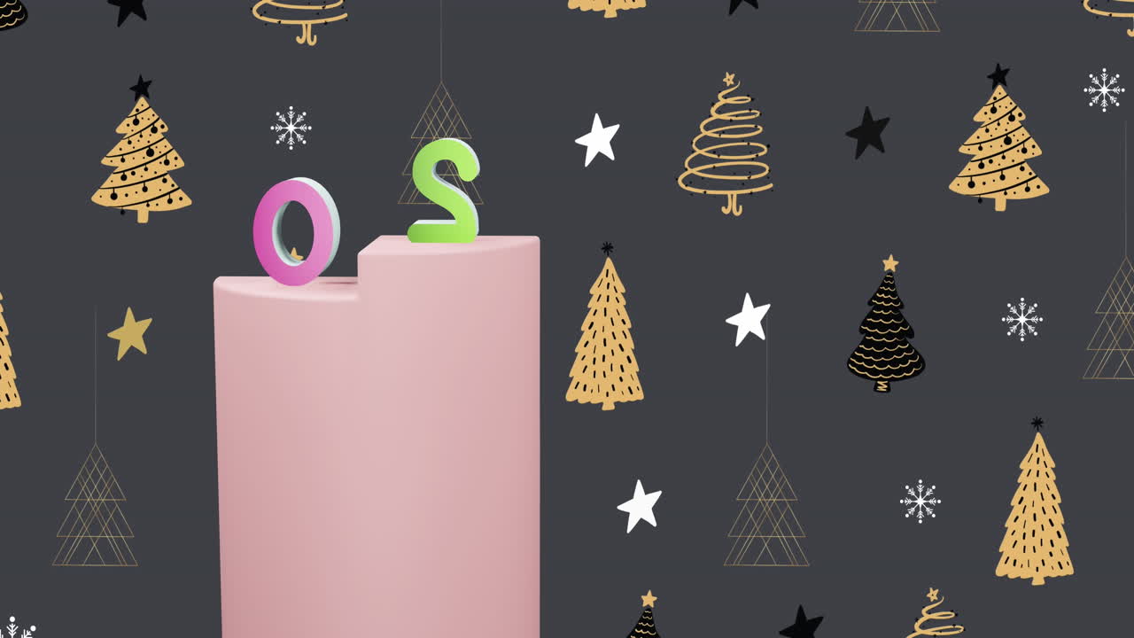 анимация текста 2025 года и рождественские украшения на заднем плане