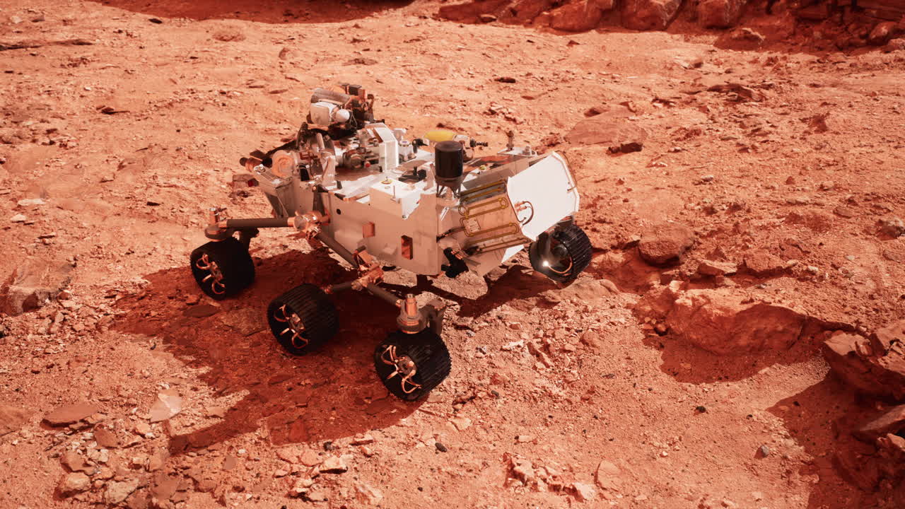 Mars Rover Perseverance exploring the red planet. Elements furnished by NASA.