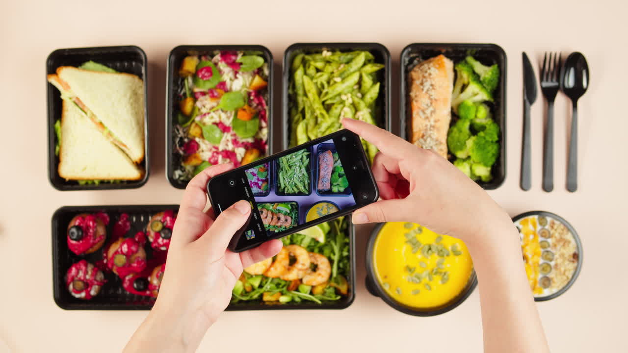 Person Taking Photos of Various Healthy Meal Prep Containers