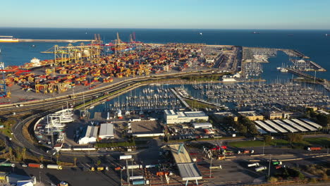 Commercial-and-leisure-harbour-Port-of-Valencia-Spain-aerial-view-cargo