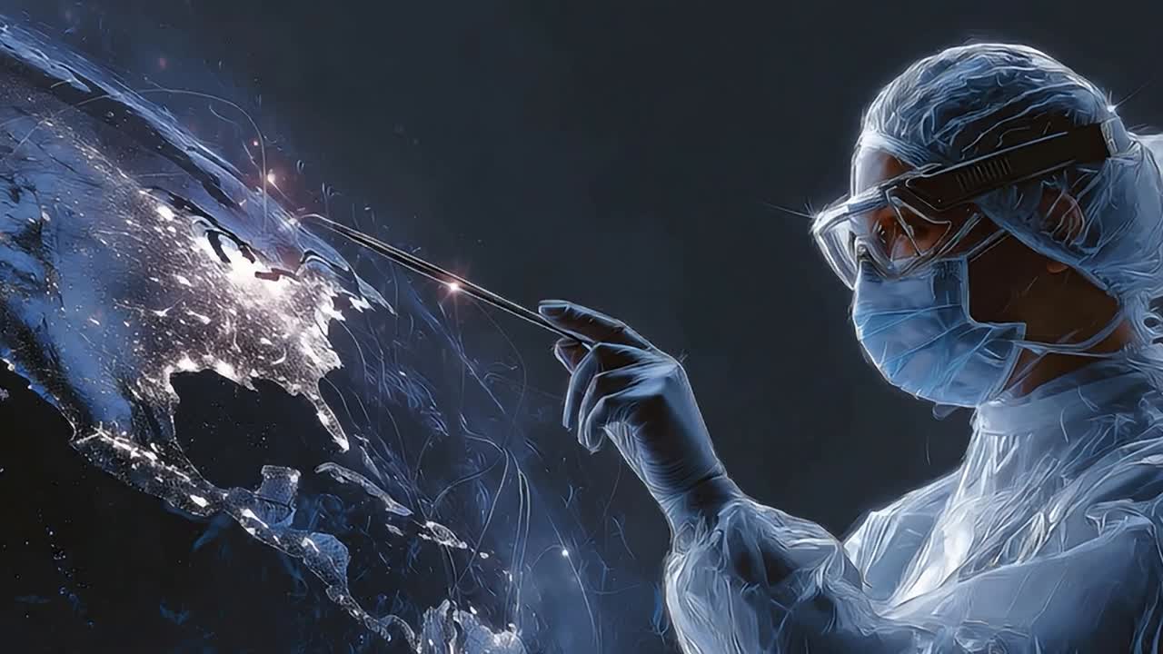 Cientista trabalhando em pesquisa global durante o período noturno
