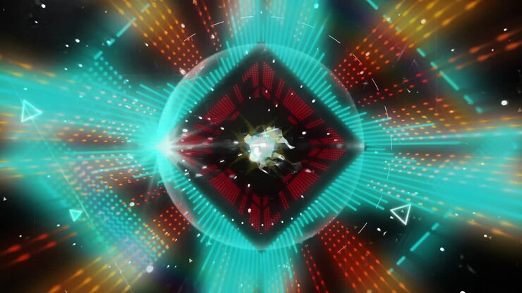 Animation of colourful shapes moving on black background