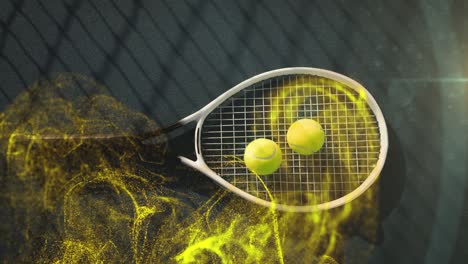 animation of glowing yellow particles over tennis balls on racket