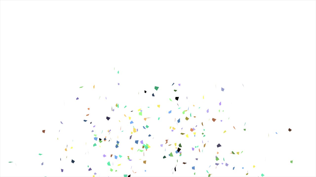 Monivärinen konfettiräjähdysanimaatio valkoisella taustalla. Juhla- ja juhlallisuusteema. 4K.