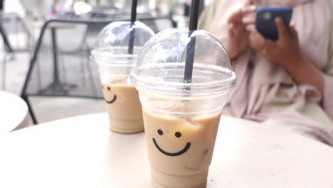 iced coffee at an outdoor cafe