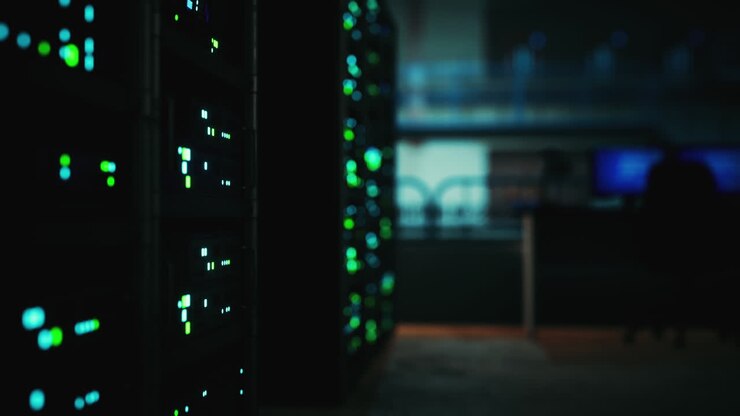 modern server room with supercomputers light