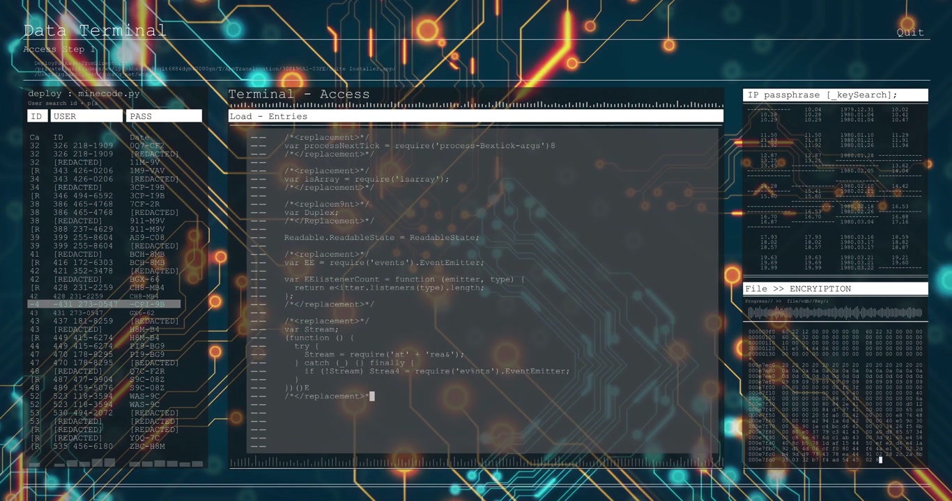 Vertical video: Fading terminal titled TerminalAccess running script, showing code over circuit