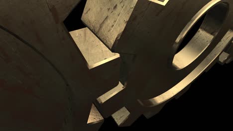 Old mechanism of two gold gears. Black background. Close up. Alpha channel