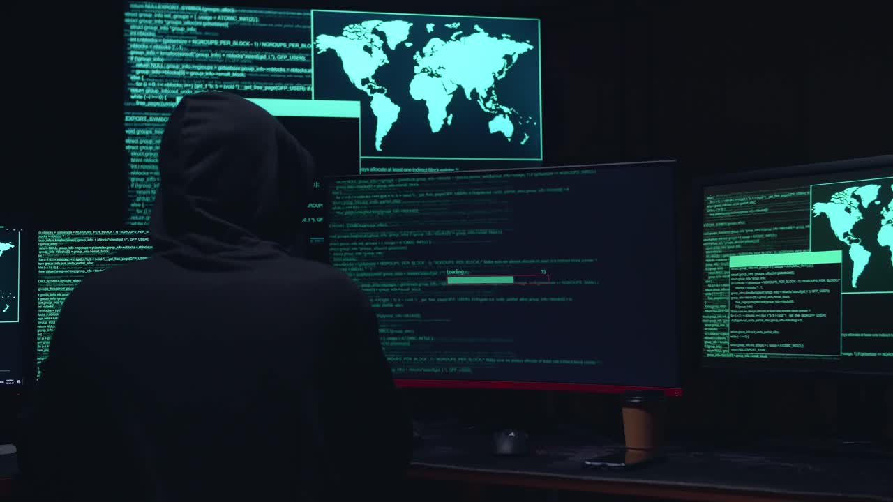 Hacker Using Multiple Computer Hacking And Success Downloading Data