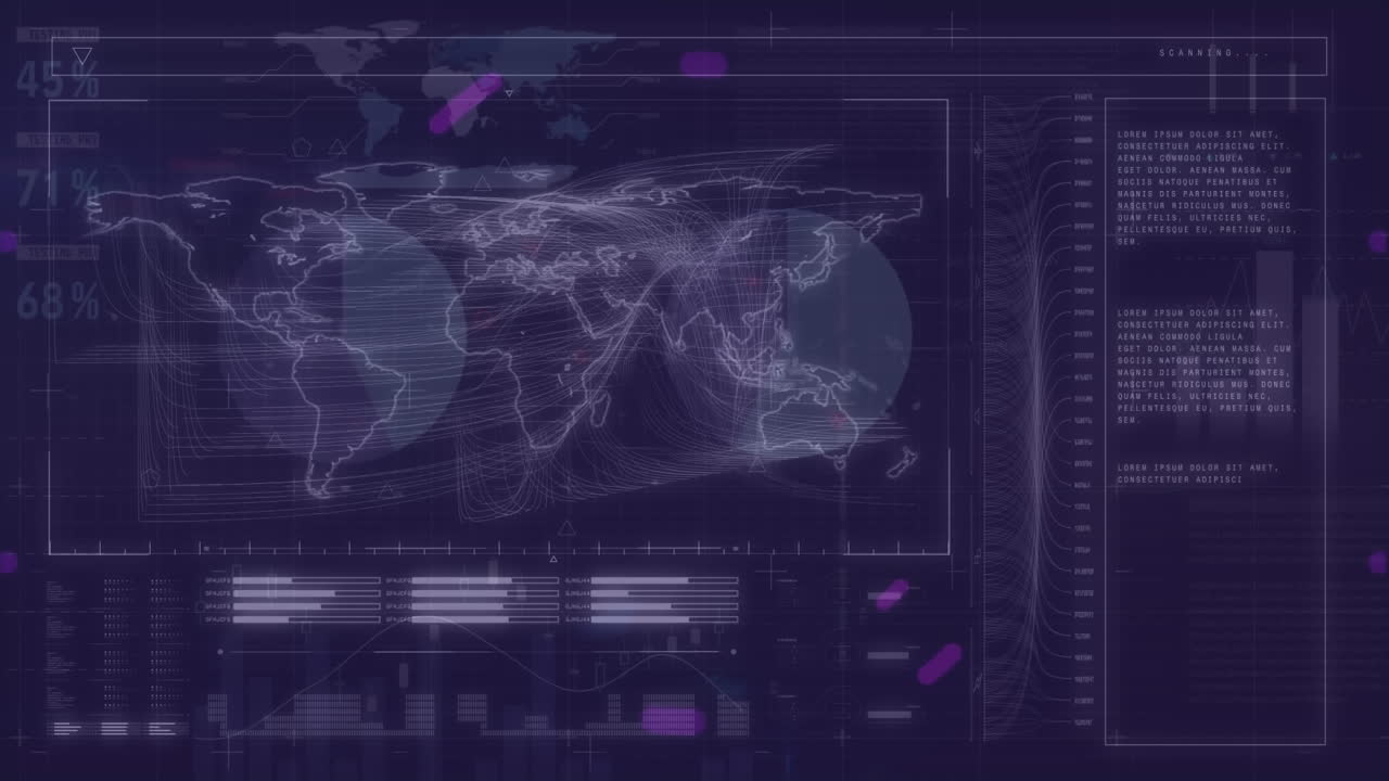 Animation of data processing over world map