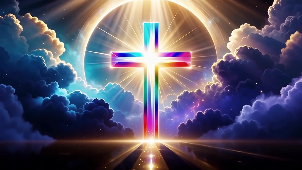 Croce Cristiana Luce Celestiale Sfondo per il Culto.