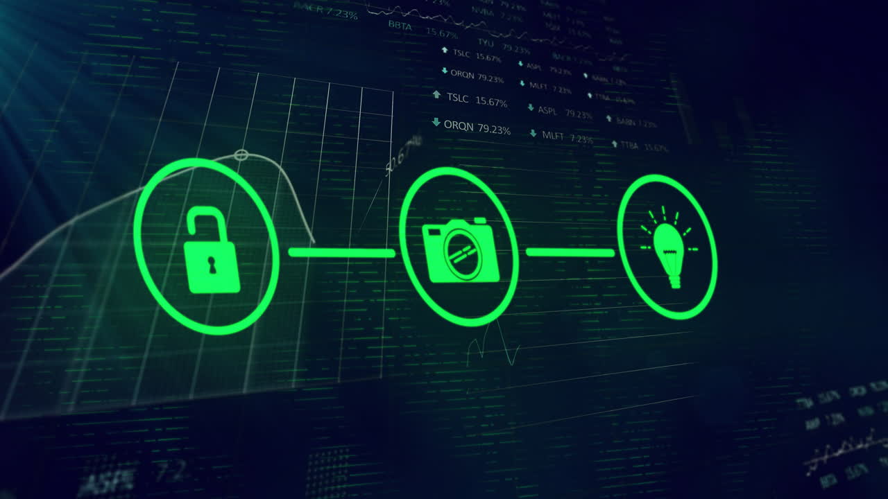 значки умных домашних устройств, подключенных в сети, анимация обработки данных