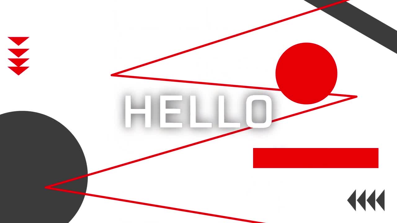 animación del texto de saludo sobre formas de colores