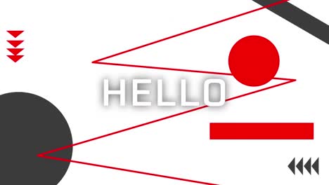 animation of hello text over colourful shapes