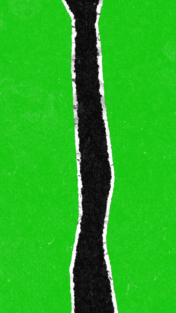 Vertical Ripped Paper Transition on Green Screen with Black Background