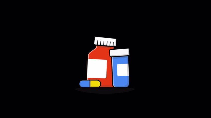 Animated Illustration of Medicine Bottles and Capsule