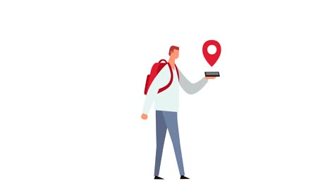 figura de palo de dibujos animados plana color hombre personaje con mochila viaje gps navegador animación luma mate