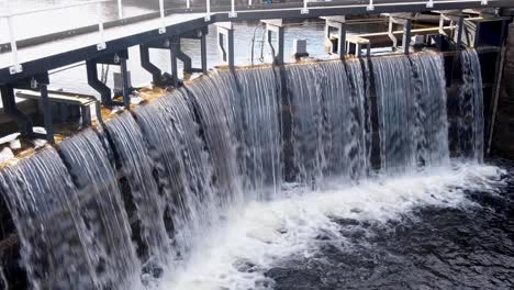 Close-up-of-water-flowing-through-the-locks-of-the-Caledonian-Canal-in-Fort-Augustus,-highlands-of-Scotland-UK